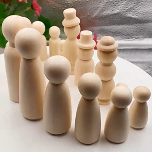 LIFKOME Children Toys 30Pcs Unfinished Wooden Peg Dolls, Wooden Figures to Paint Unfinished Wood Peg Dolls with Hats Wooden Figures Peg Dolls for DIY LIFKOME