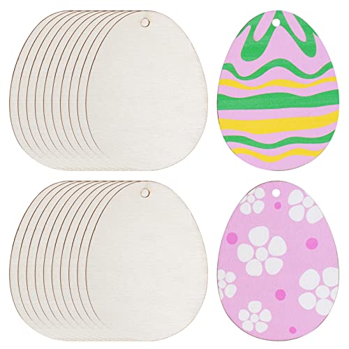 Yookat 50 Pieces Easter Egg Wooden Cutout Unfinished Wood Easter Egg Ornaments Egg Wood DIY Crafts Cutouts Easter Egg Unfinished Wood Slices for Yookat