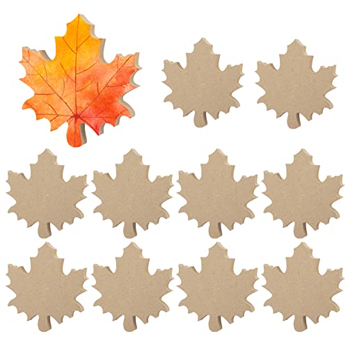 Wooden Leaf Cutouts for Crafts Unfinished Halloween Thanksgiving Ornaments to Paint 10PCS 4.5 inches , Tiered Tray Decor Self-Standing DIY Blank