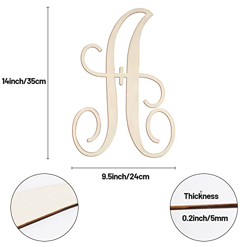 Cursive Wooden Letters A for Wall Decor 14 Inch Large Wooden Letters Unfinished Monogram Wood Letter Crafts Alphabet Sign Cutouts for DIY Painting Focal20