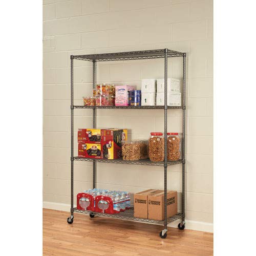 Alera Complete Wire Shelving Unit w/Caster, 48" x 18" x 72", Black Anthracite Alera