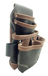 LEATHER GOLD Nail Pouch | Leather Tool Pouch 3150DP, 5 Pockets, Black, Oil-Tanned Leather, Heavy Duty Carpenter Tool Belt with Reinforced Seams and 2 Leather Gold