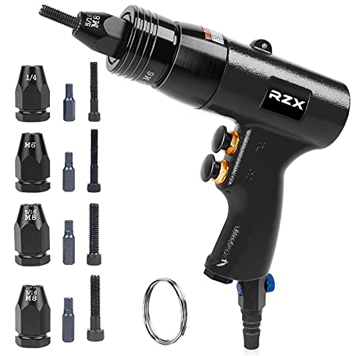 RZX Rivet nut tool,hand rivet nut gun, blind nut riveter ,nut setting4 MANDREL Pneumatic Rivet Nut Setting Gun with Quick-Change M6 M8 1/4 5/16 RZX