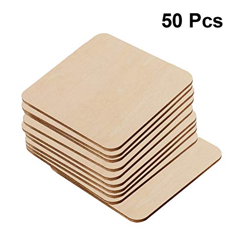 LIOOBO 50pcs Wooden Slice Blank Cutout Square House Ornaments Square Blank Wooden Flat Ornaments Wooden Squares Cutout Tiles Natural Wood Decor - WoodArtSupply