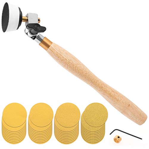 2 inch Diameter Bowl Sander with Dual Bearing Head and 2 inch Foam Hook and Loop Sander with 1/4 inch Mandrel and 9 inch Long Hardwood Handle - WoodArtSupply