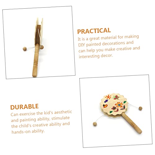 COHEALI 16 Pcs Painting Rattle Bell Rattle Kid Monkey Drum Blank Wood Rattle- Drum Panderetas para Niños Unfinished Wood Crafts Percussion COHEALI
