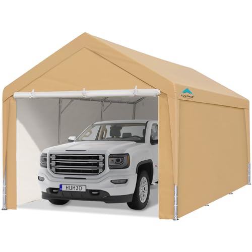 ADVANCE OUTDOOR 10x20 ft Heavy Duty Steel Carport with Adjustable Height from 9.5 to 11 ft, Car Canopy Garage Party Tent Storage Shed Boat Shelter - WoodArtSupply