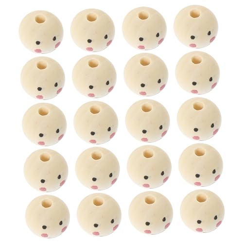 KALLORY 20pcs Doll Wooden Beads Wood Round Beads Wooden Balls Unfinished Wood Beads Jewelry Making Beads Smiling Face Bead Jewels Wooden Beads for KALLORY