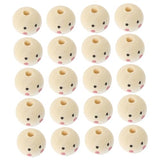 KALLORY 20pcs Doll Wooden Beads Wood Round Beads Wooden Balls Unfinished Wood Beads Jewelry Making Beads Smiling Face Bead Jewels Wooden Beads for KALLORY
