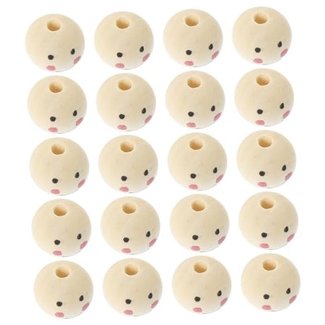 KALLORY 20pcs Doll Wooden Beads Wood Round Beads Wooden Balls Unfinished Wood Beads Jewelry Making Beads Smiling Face Bead Jewels Wooden Beads for KALLORY