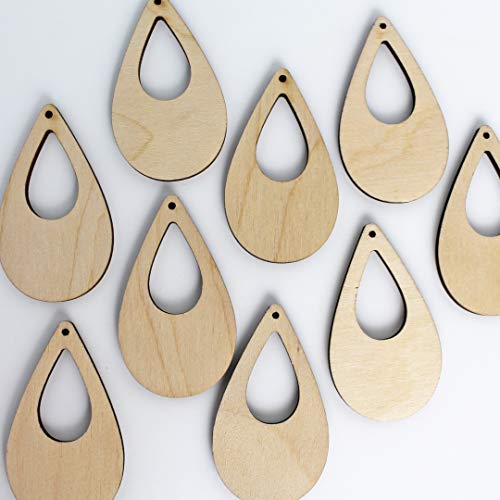 ALL SIZES BULK (12pc to 100pc) Unfinished Wood Wooden Laser Cutout Teardrop with cut out Dangle Earring Jewelry Blanks Charms Shape Crafts Made in