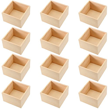 SINJEUN 12 Pack 4" x 4" Rustic Wooden Box Unfinished Small Wooden Box Wood Square Organizer Container for Crafts, Storage, Home Decor, Centerpiece, SINJEUN