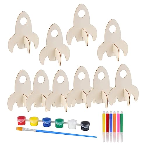 Aosekaa Unfinished Wooden Cutouts Wood Slices Ornaments Decor DIY Projects Rockets Wood Shapes for Scrapbook Woodworking Supplies DIY - 10pcs, Aosekaa