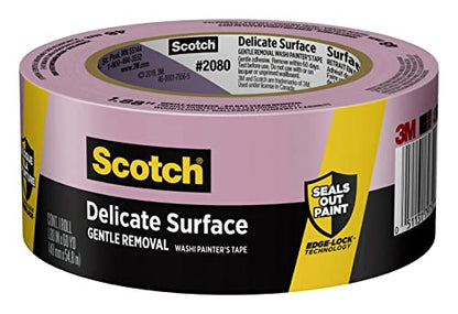 Scotch Delicate Surfaces Painters Tape, 1.88 in x 60 yd, Damage-Free Painting Prep, Protect Delicate Surfaces, UV & Sunlight Resistant, Solvent-Free
