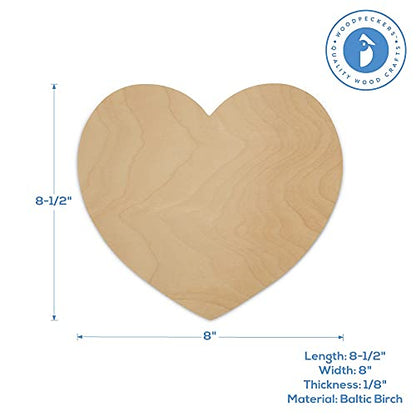 DIY Wooden Heart Cutouts for Crafts 8 inch, 1/8 inch Thick, Pack of 3 Unfinished Shapes for Valentines Day Party Décor, by Woodpeckers