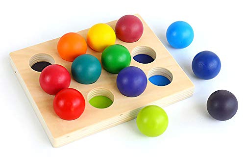 moderngenic [Upgraded to 2"] Rainbow Wooden Balls with Tray, 12 Piece Sorting and Matching Educational Learning Montessori Toy for Toddlers, Bigger moderngenic