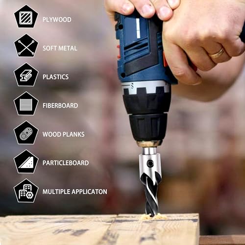 AIMLENTOOL Countersink Drill Bits Set, 7-Pack High Carbon Steel Countersink Drill Bits for Wood, Woodworking Carpentry Reamer with 1 Free Hex Key AIMLENTOOL