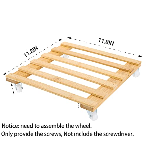 Cedilis 3 Pack Plant Caddy, Bamboo Plant Stand with Rolling Wheels, Mobile Flower Pot Mover Roller, Heavy Duty Plant Pot Pallet Dolly Caster for - WoodArtSupply