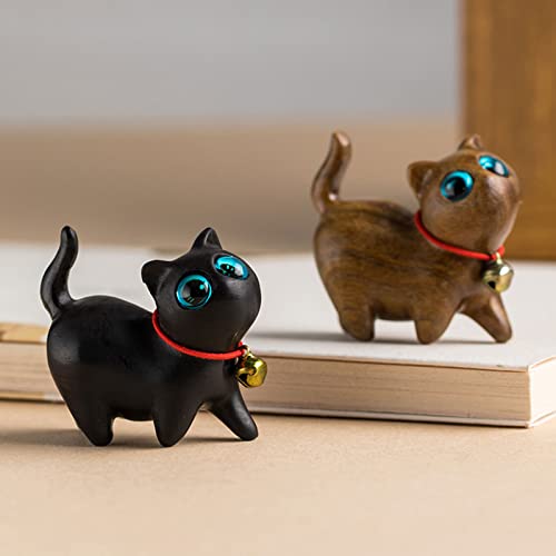 4Pcs Sandalwood Hand Carved Wood Cat, Handmade Wood Carved Cats Hand Carved Kitten Pet Sandalwood Decoration Handmade Wood Carved Cats Cute Cat SYWAN