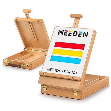 MEEDEN Tabletop Easel, Solid Beech Wood Table Top Art Easels for Painting Canvas, Sketchbox Easel, Adjustable Desktop Easel, Table Easel for MEEDEN