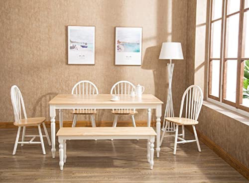 Boraam Farmhouse Bench, White/Natural 14 x 48 x 18 - WoodArtSupply