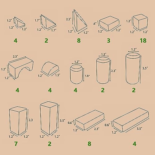 iPlay, iLearn Toddler Wooden Building Block Toys, 72 PCS Kids Natural Wood Stacking Blocks Set Standard Unit, Preschool Kindergarten Montessori Toy, iPlay, iLearn