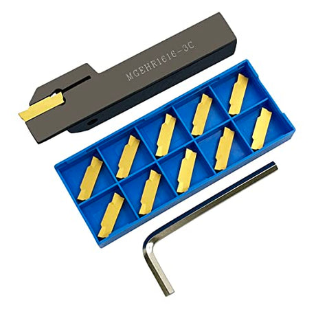 ASZLBYM Lathe Grooving Tool Holder Grooving Cut-Off Tool Holder MGEHR1616-3 With 11pcs MGMN300-M Indexable Carbide Grooving Inserts ASZLBYM