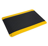 Wearwell UltraSoft Diamond-Plate SpongeCote Mat - Black/Yellow. Anti-Fatigue Workstation Mat. 3' W x 5' L x 15/16" Thickness. Nitricell Sponge. Wearwell