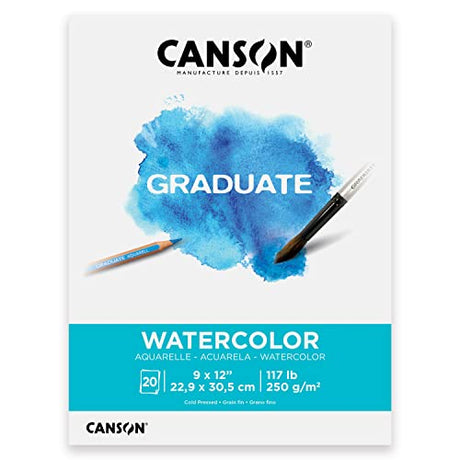 Canson Graduate Watercolor Pad, Foldover, 9x12 inch, 20 Sheets | Artist Paper for Adults and Students - Painting, Gouache, Mixed Media and Ink Canson