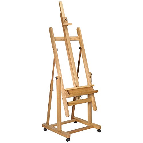 Mont Marte Tilting Studio Wooden Floor Easel. Height Adjustable Extra Large H-Frame Featuring a Large Tilt Range. Castor Wheels Allow Easy Movement - WoodArtSupply