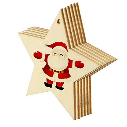 obmwang 50 Pieces Natural Wooden Star Cutouts Unfinished Predrilled Wooden Star Embellishments with Natural Twine for Christmas, DIY Craft, Party obmwang