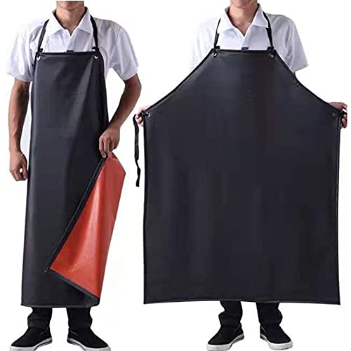 RUIBOLU Waterproof Rubber Vinyl Black Work Apron 43" Adjustable Bib for Dishwashing, Lab, Butcher, Garden,Dog Grooming aprons.1 PACK RUIBOLU