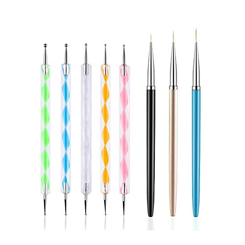 FULINJOY 5PCS Dotting Pens with 3 PCS Nail Painting Brushes, Nail Art Design Tools - WoodArtSupply