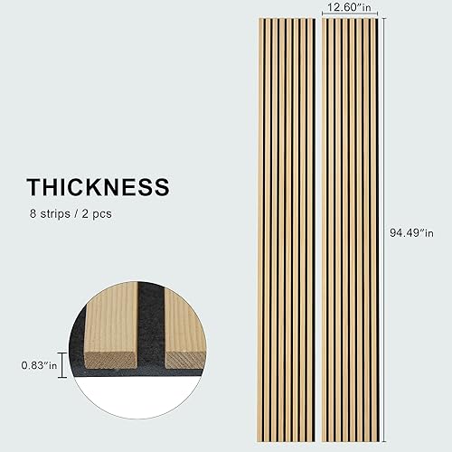 FurniFusion Acoustic Wood Wall Panels, 2 Pack 94.49” x 12.6” Soundproof Wall Panels, Wood Slat Wall Panels for Wall Decor (Natural Oak) FurniFusion