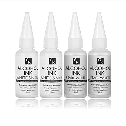 White &Pearl Alcohol Ink Set- 4 Colors for Resin Art | 2x20ml Pearl White | 2x20ml Sinking White Alcohol Based Ink - WoodArtSupply