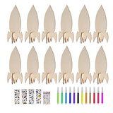 Aosekaa 12x Unfinished Wooden Cutouts Unpainted Wooden Paint Crafts Wood Pieces Rockets Wood Shapes for Outer Space, Painting, DIY, Drawing Signs Aosekaa