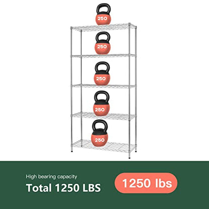 FDW 14" D×36" W×72" H Wire Shelving Unit Metal Shelf with 5 Tier Adjustable Layer Rack Commercial Strong Steel for Restaurant Garage Pantry - WoodArtSupply