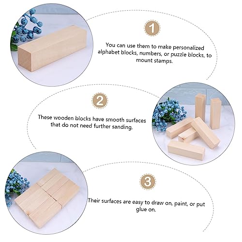 15pcs Carved Square Basswood Strips Drawing Wooden Cube Blank Craft Wood Wooden Blocks Cutouts Unfinished Wood Block Puzzle Making Block Oblong KONTONTY