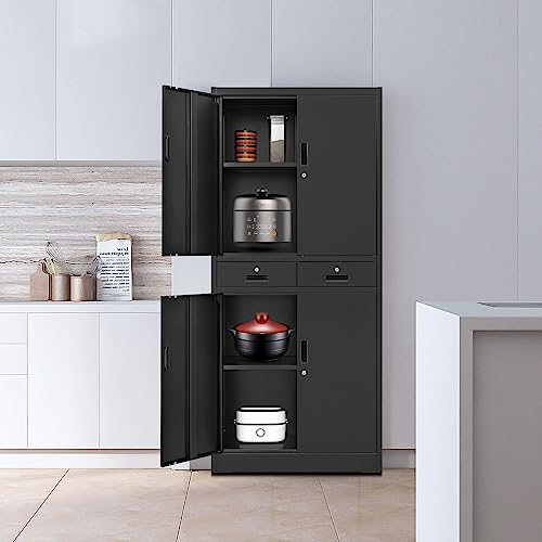 BESFUR Metal Storage Cabinet, Locking Storage Cabinet with Drawers and Adjustable Shelves for Garage, Office, Classroom- Black BESFUR
