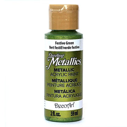 DecoArt Dazzling Metallics 2-Ounce Festive Green Acrylic Paint - WoodArtSupply