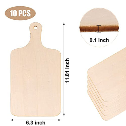 10 PCS Wood Craft Cutting Board Unfinished Mini Wooden Cutting Board DIY Blank Paddle with Handle Food Serving Board Chopping Board for Painting DIY