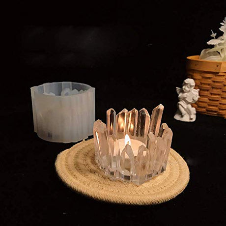 ResinWorld 2 Pack Tea Light Candle Holder Mold + Faceted Ring Cone Resin Mold Silicone, Diamond Shaped Ring Holder Molds for Resin Casting ResinWorld