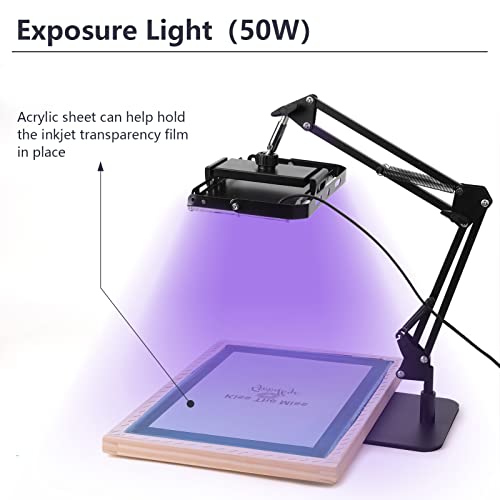 Caydo 54 Pieces Screen Printing Kit with 50W LED UV Exposure Screen Printing Light, 6 Color Screen Printing Ink, Screen Printing Photo Emulsion, Caydo