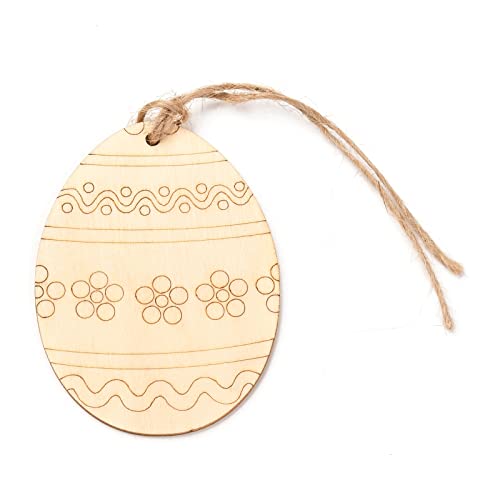 50Pcs Easter Wooden Ornaments Unfinished Wood Egg Bunny Butterfly Flower Shape Hanging Ornaments with Cords for DIY Home Window Decor, Flower Pattern EEE ELECRELIVE