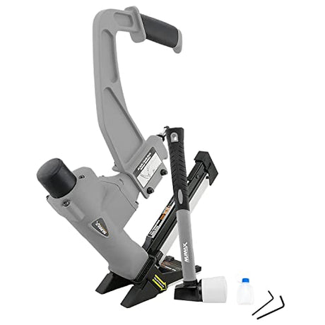 NuMax SFL618 Pneumatic 3-in-1 15.5-Gauge and 16-Gauge 2" Flooring Nailer / Stapler with Flooring Mallet and Interchangeable Base Plates, Grey NuMax