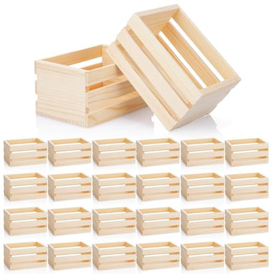 Roowest 24 Pcs Small Wooden Crates Wood Craft Nesting Wood Basket Unfinished Wooden Storage for Milk Wine Towel Toys Display Home Bathroom