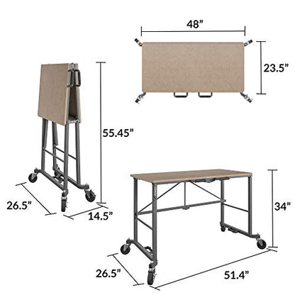 CoscoProducts 66720DKG1E COSCO Smartfold Portable Folding MDF Work top (Gray, 350 pounds) Workbench Desk, Tan - WoodArtSupply