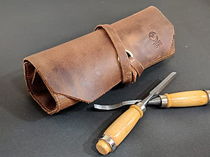 Leather Tool Roll Up Pouch - Leather Tool Wrench Roll/Chisel Bag by Rustic Town - WoodArtSupply