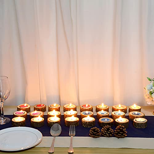 OwnMy Set of 24 Wooden Tea Light Candle Holders Votive Candle Holders, Rustic Wooden Pillar Candle Stands Vintage Wooden Tealight Holders Set Candle OwnMy