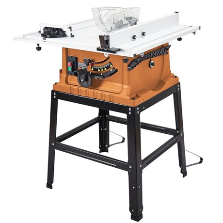 Table Saw 10 Inch, 15A Multifunctional Saw with Stand & Push Stick, 90° Cross Cut & 0-45° Bevel Cut, 5000RPM, Adjustable Blade Height for CuisinAid